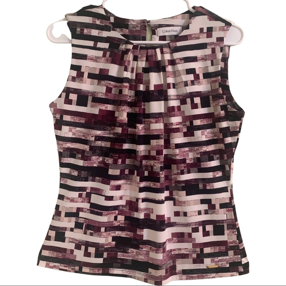Printed Pleat Round Neck Sleeveless Cami